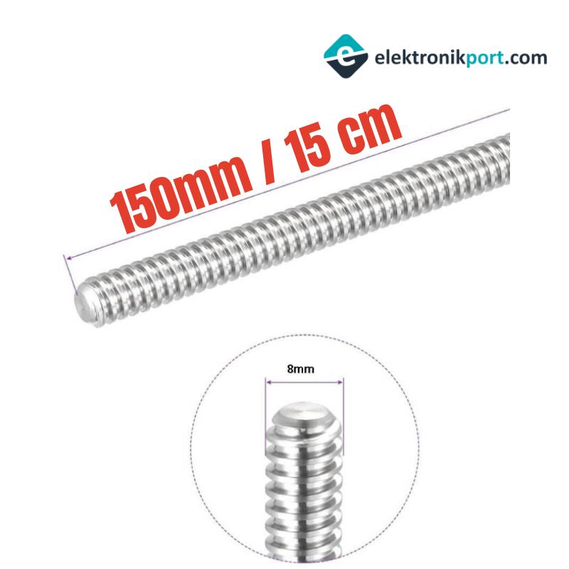 T8 8mm x 150mm - 15cm 3D Yazıcı Trapez Vidalı Mil (Somunsuz)