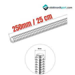 T8 8mm x 250mm - 25cm 3D Yazıcı Trapez Vidalı Mil (Somunsuz)