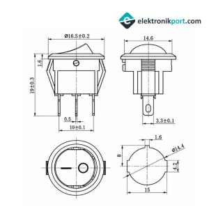 IC-134D Mini Yuvarlak Anahtar Işıklı ON-OFF 3P