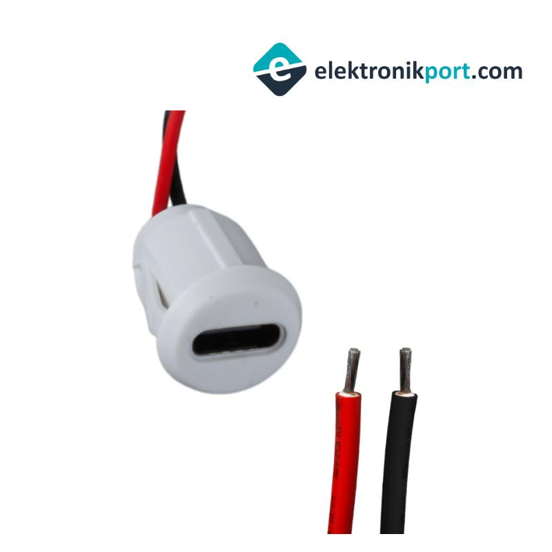 USB Type-C Beyaz Şase Konnektör Jack Dişi Type-C Kablolu