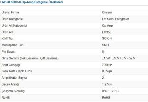 LM358 SOIC-8 SMD OpAmp Entegresi