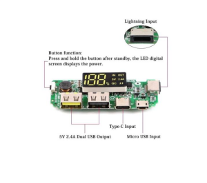 Çift USB 5V 2,4A Ledli Micro Type-C Powerbank Modülü