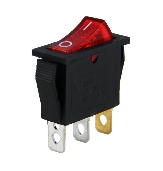 3 Pin Işıklı Rocker Anahtarı Kırmızı SPST 20A 125VAC