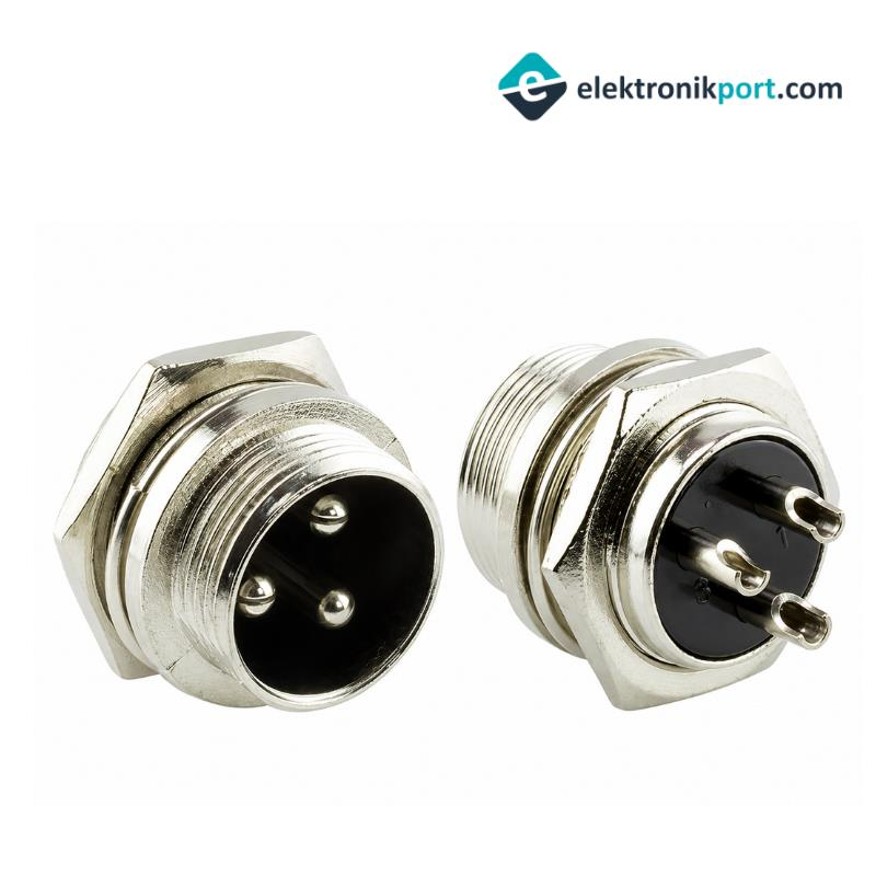 3 PİNLİ MAYK FİŞ ERKEK ŞASE (M16 - 16MM)