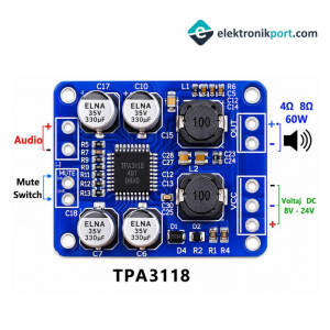 TPA3118 60W Dijital Ses Modülü - Amplifikatörü