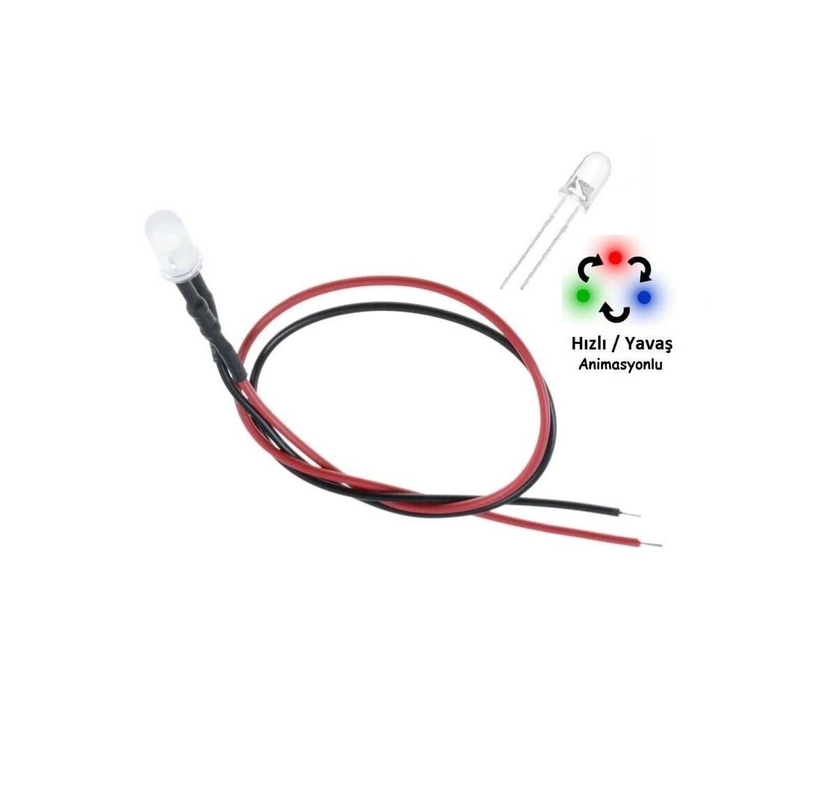 12V LED Slow RGB Animasyonlu 5 Adet Kablolu - 20 Cm