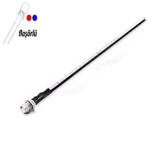 12V LED Kırmızı Mavi Flaşörlü Şase Tip Mercekli Kablolu 1 Adet- 20 Cm