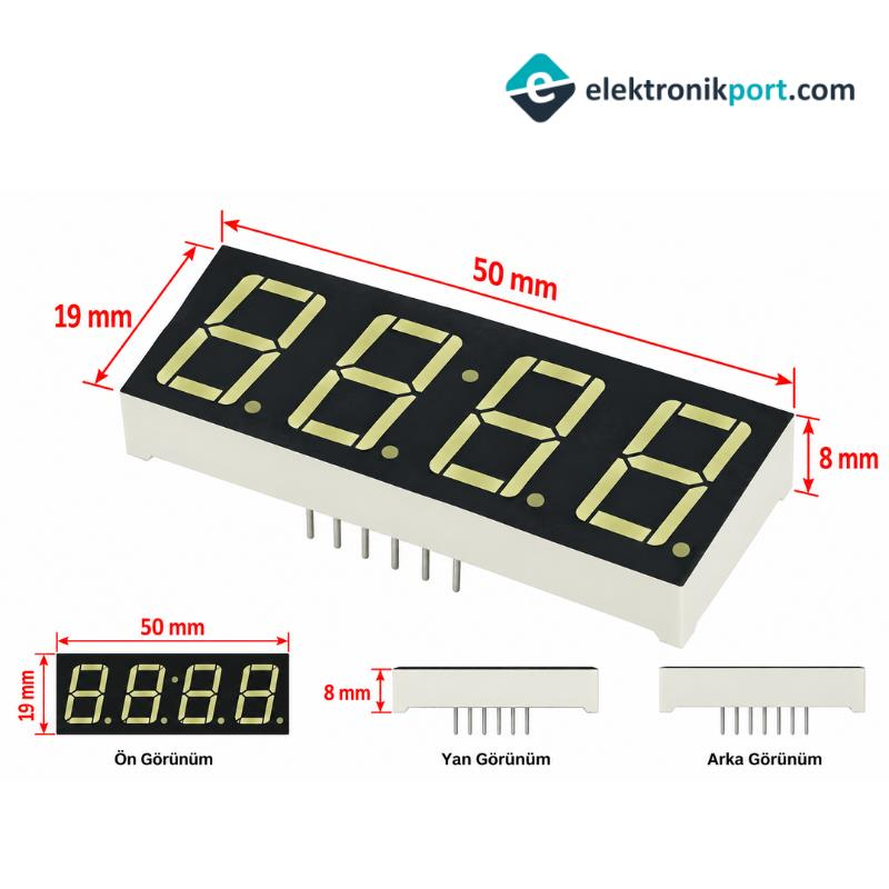 0,56 inç 4'lü 7 Segment Display 4 Digit 12 pin - Ortak Katot