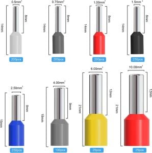 1250 Adet 8 Çeşit İzoleli Kablo Yüksük Seti - Kablo Yüksüğü