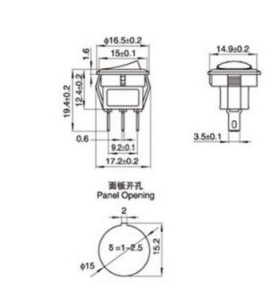 On-Off Power Yuvarlak Switch Anahtar 2P 16mm