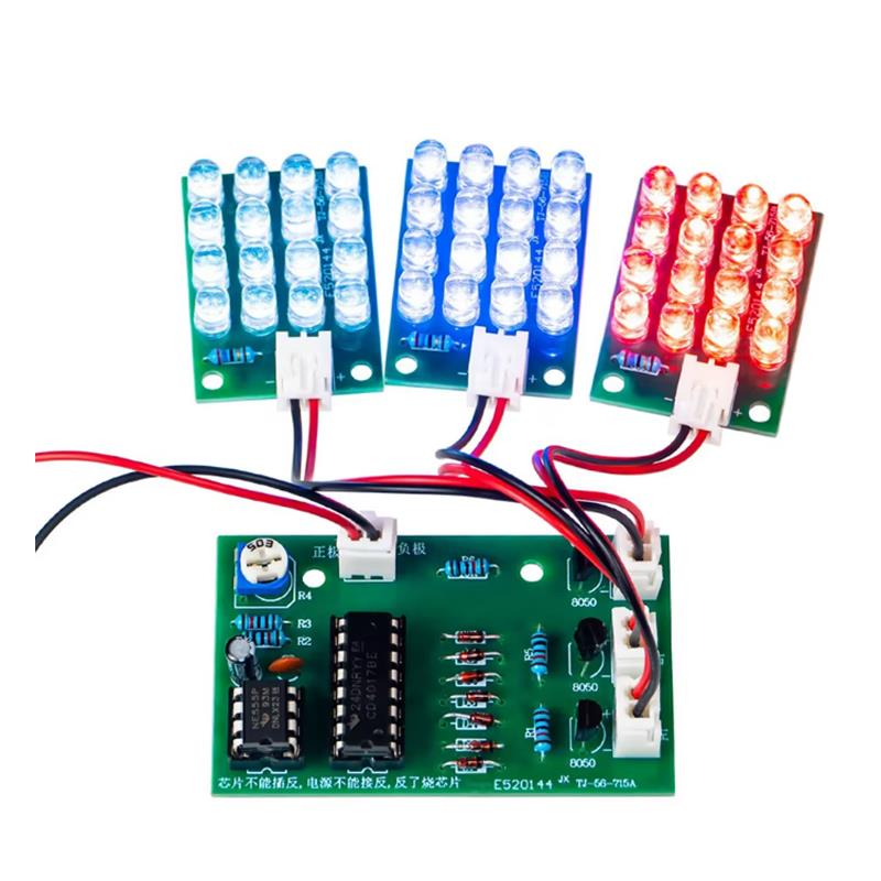 CD4017+NE555 Kırmızı Beyaz Mavi LED Flaşör Polis Çakarı DIY Öğrenme Elektronik Kiti