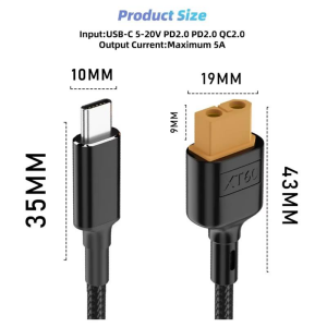 USB-C'den XT60 Dönüştürücü Şarj Kablosu Power Kablosu 1 Metre