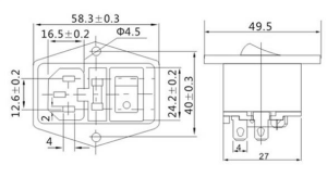 IC-214 Power Soket Erkek  Anahtarlı+Fuseli Kulaklı AS-10E