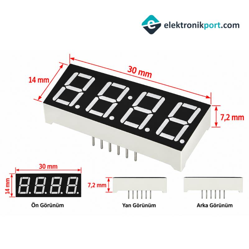0,36 inç 4'lü 7 Segment Display 4 Digit 12 pin -  Ortak Katot