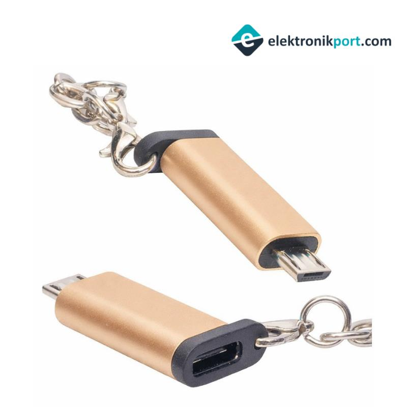 Type-C to Micro-USB OTG Çevirici Adaptör Anahtarlıklı