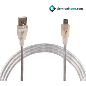USB 5 Pin Geniş 1.5 Metre Şeffaf V3 Uç Kablo