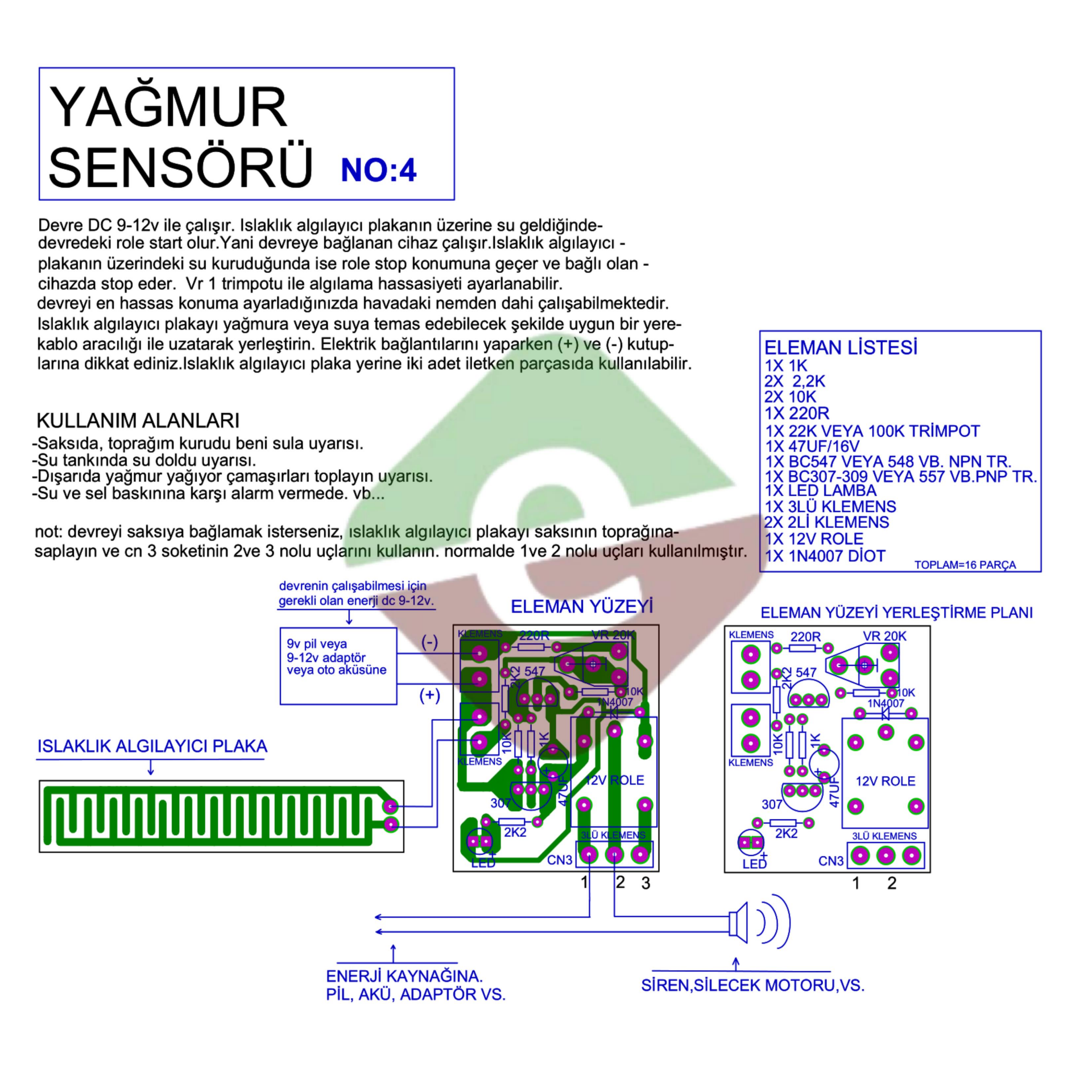 Yağmur Sensörü Demonte Kendin Yap Kiti (NO:4)
