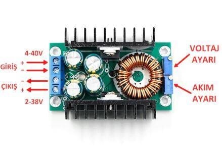 XL4016 300w Akım Gerilim Ayarlı Regülatör Kartı DC-DC  Buck Voltaj Düşürücü Arduino 300W 10A