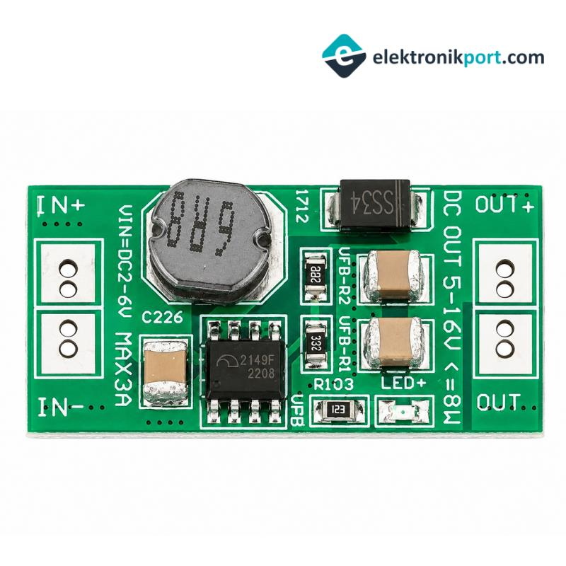 DC-DC 8W Voltaj Yükseltici Regülatör Modülü 3A 2-6V TO 5-16V