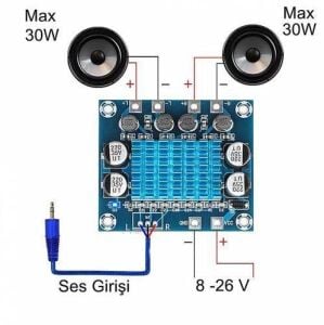 TPA3110 2x30W Stereo Çift Kanal Amfi Devresi XH-A232