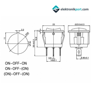 IC-134 Anahtar Yuvarlak Işıksız 3P On-Off-On 19mm Çap