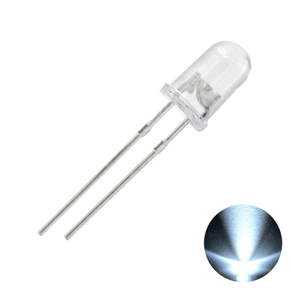 Led 5mm Beyaz Şeffaf (100 Adet)