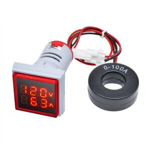 22mm Dijital Voltmetre Ampermetre Kare AC 60- 500V 0-100A Kırmızı