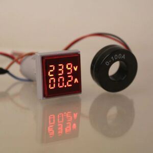 22mm Dijital Voltmetre Ampermetre Kare AC 60- 500V 0-100A Kırmızı