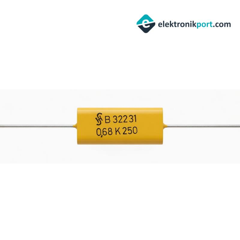 0,68uF 250V Aksiyel Tip Polyester Kondansatör