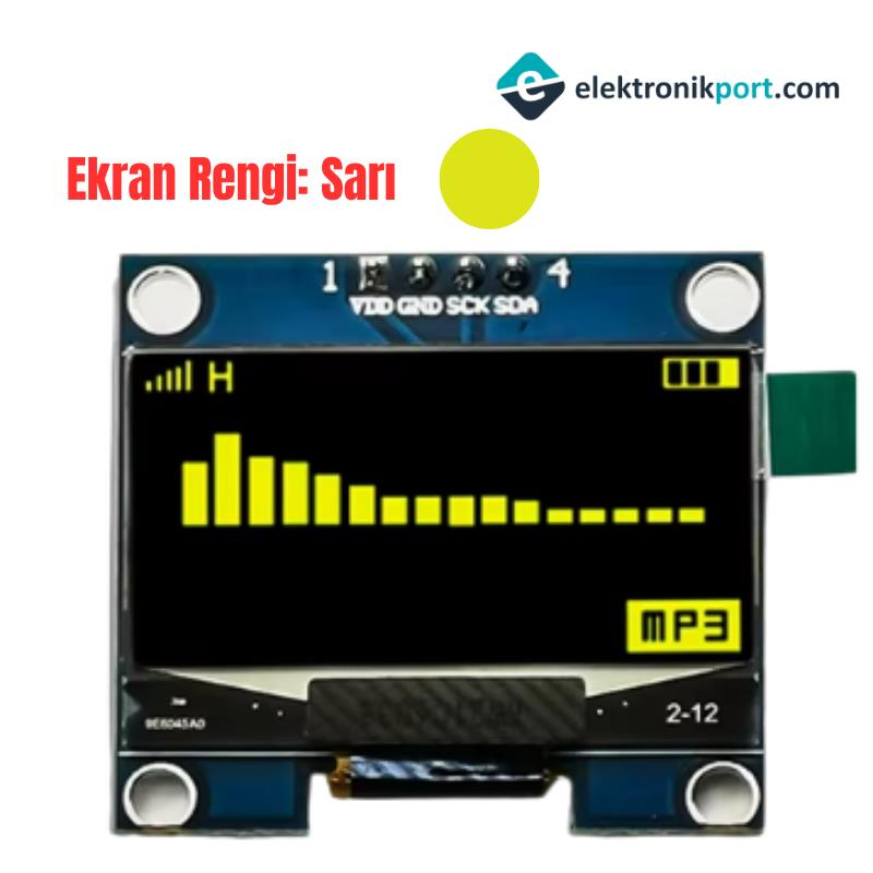 0,96 inch 128x64 4 Pin Sarı OLED Ekran Modülü SSD1306 Yellow