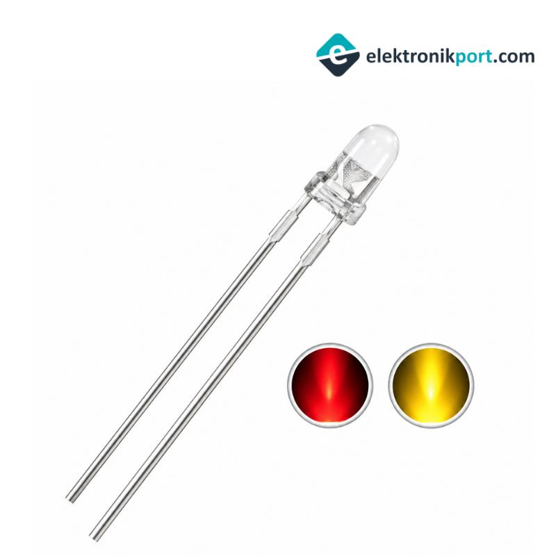 3 Bacaklı Kırmızı-Sarı Çift Renkli LED Ortak Katot