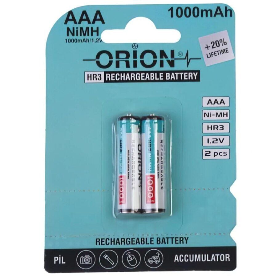 Orion 1.2V 1000mAh Ni-Mh AAA Şarj Edilebilir İnce Kalem Pil 2'Li Paket