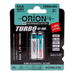 Orion 1,2V 1000mAh Ni-Mh AAA Şarj Edilebilir İnce Kalem Pil 2'Li Paket