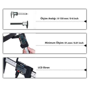 Kumpas Dijital Karbon Fiber Hassas 150mm Kalınlık Ölçer