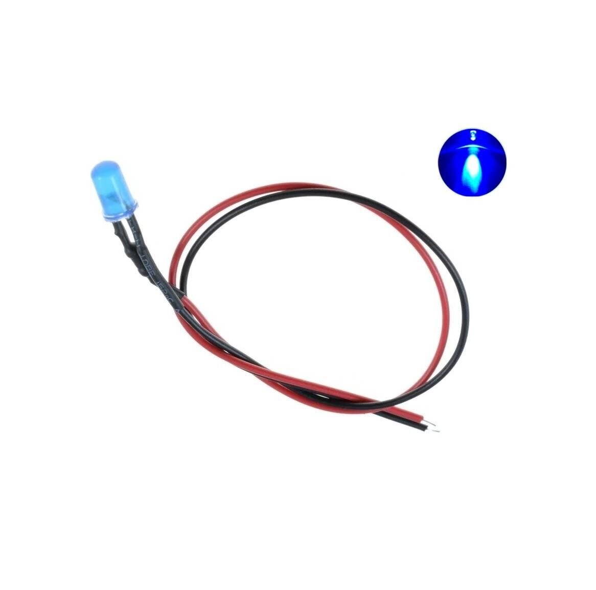 12V LED Kablolu 5 Adet 5mm Mavi  Difused - 20 Cm