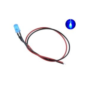 12V LED Kablolu 5 Adet 5mm Mavi  Difused - 20 Cm