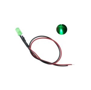 12V LED Kablolu 5 Adet 5mm Yeşil  Difused - 20 Cm