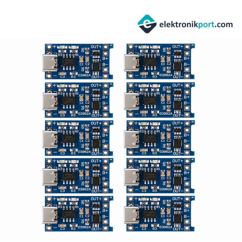 TP4056 Type-C 1S 3,7V Korumalı LiPo, Li-ion Pil Şarj Devresi - 10'lu