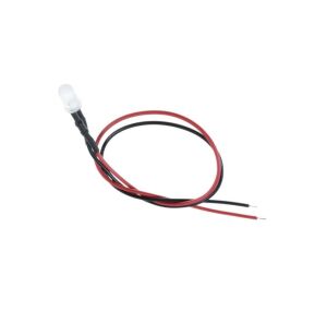 12V LED Kablolu 5 Adet 5mm Beyaz Şeffaf - 20 Cm