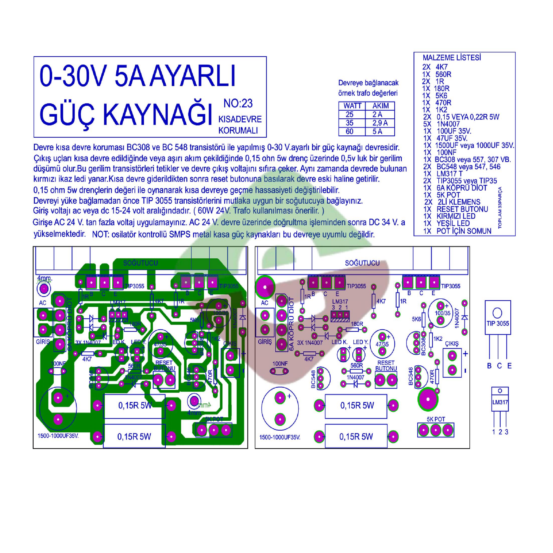 Güç Kaynağı 5A 0-30V Demonte Kit Kendin Yap (NO:23)