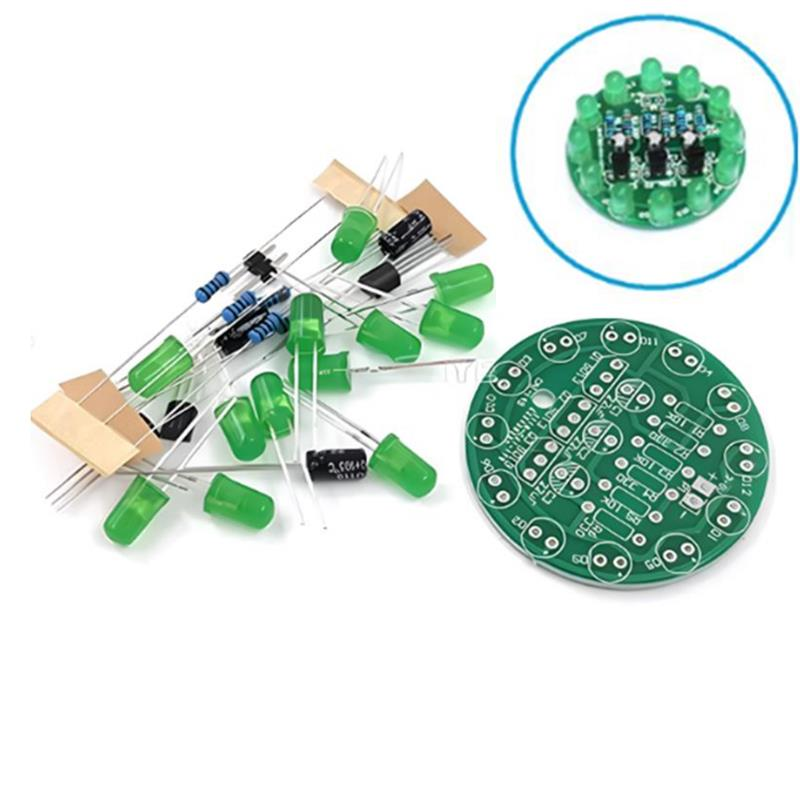 DC 3-5V Yeşil Led Yuvarlak Dönen Işık Hobi Devresi DIY Lehimleme Kiti - Demonte(Montesiz)