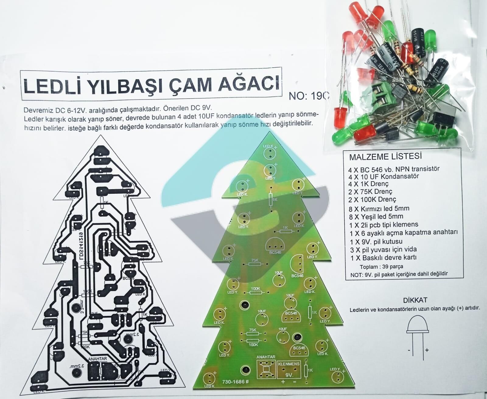 LEDli Yılbaşı Çam Ağacı Devresi Demonte Kit Kendin Yap (NO:19C)