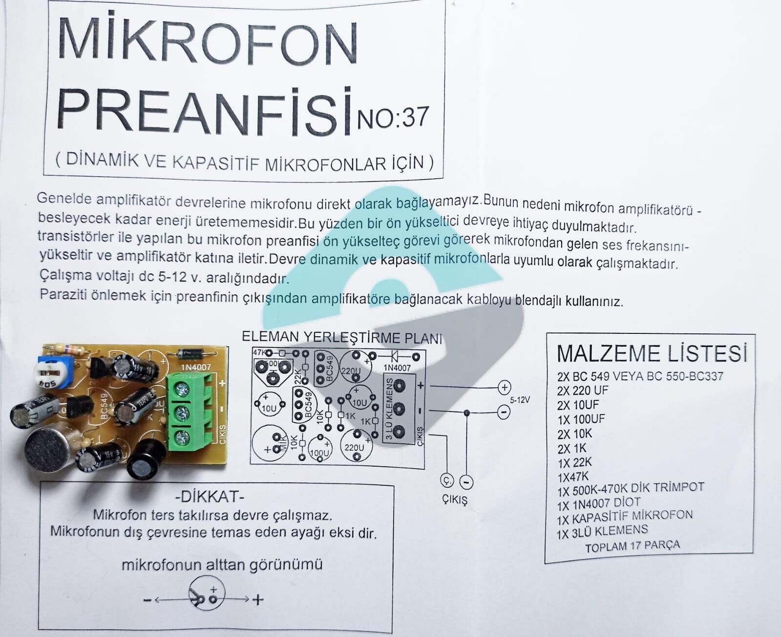 Mikrofon Preanfisi Dinamik Ve Kapasitif Mikrofonlar İçin Montajlı