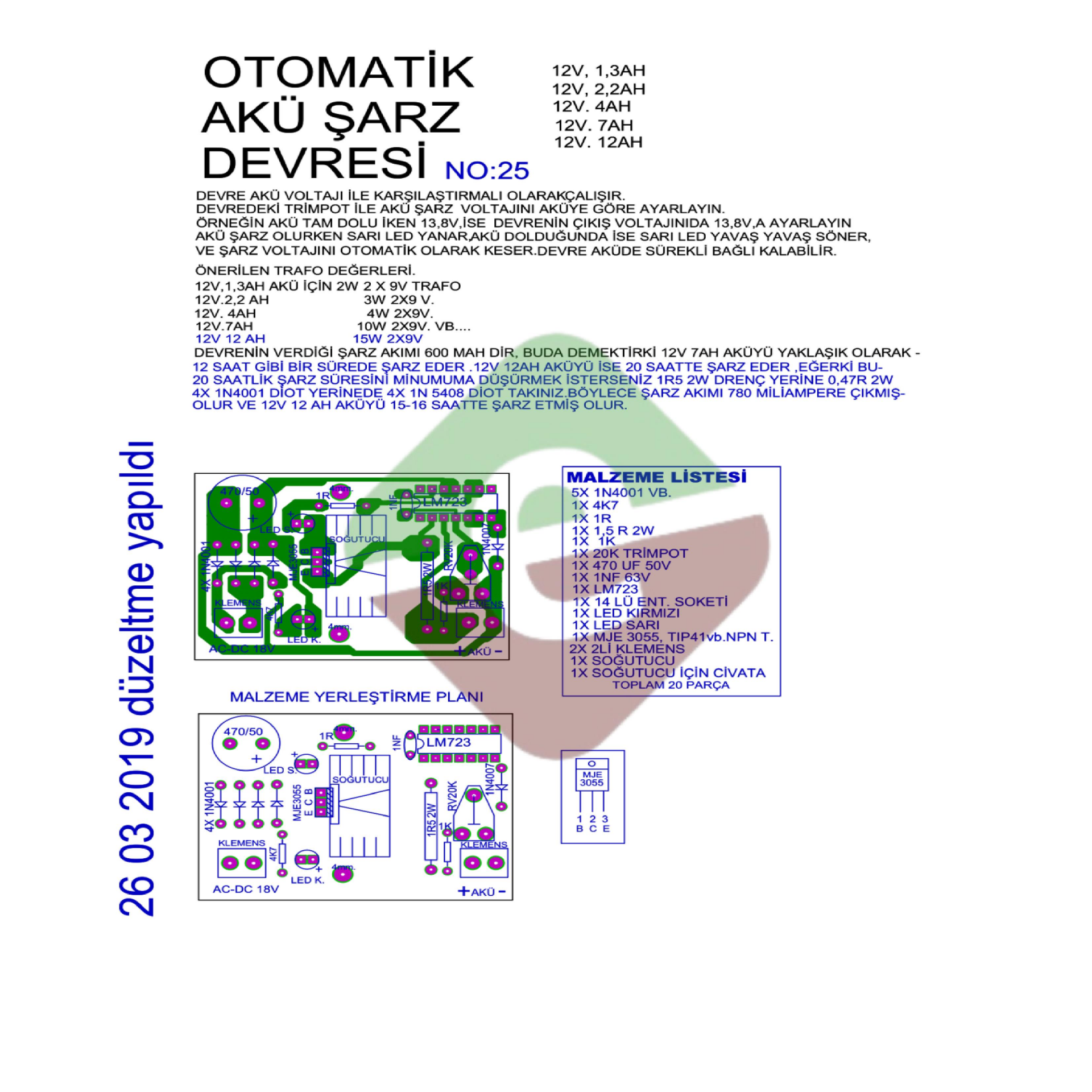 Otomatik Akü Şarj Devresi Demonte Kit Kendin Yap (NO:25)