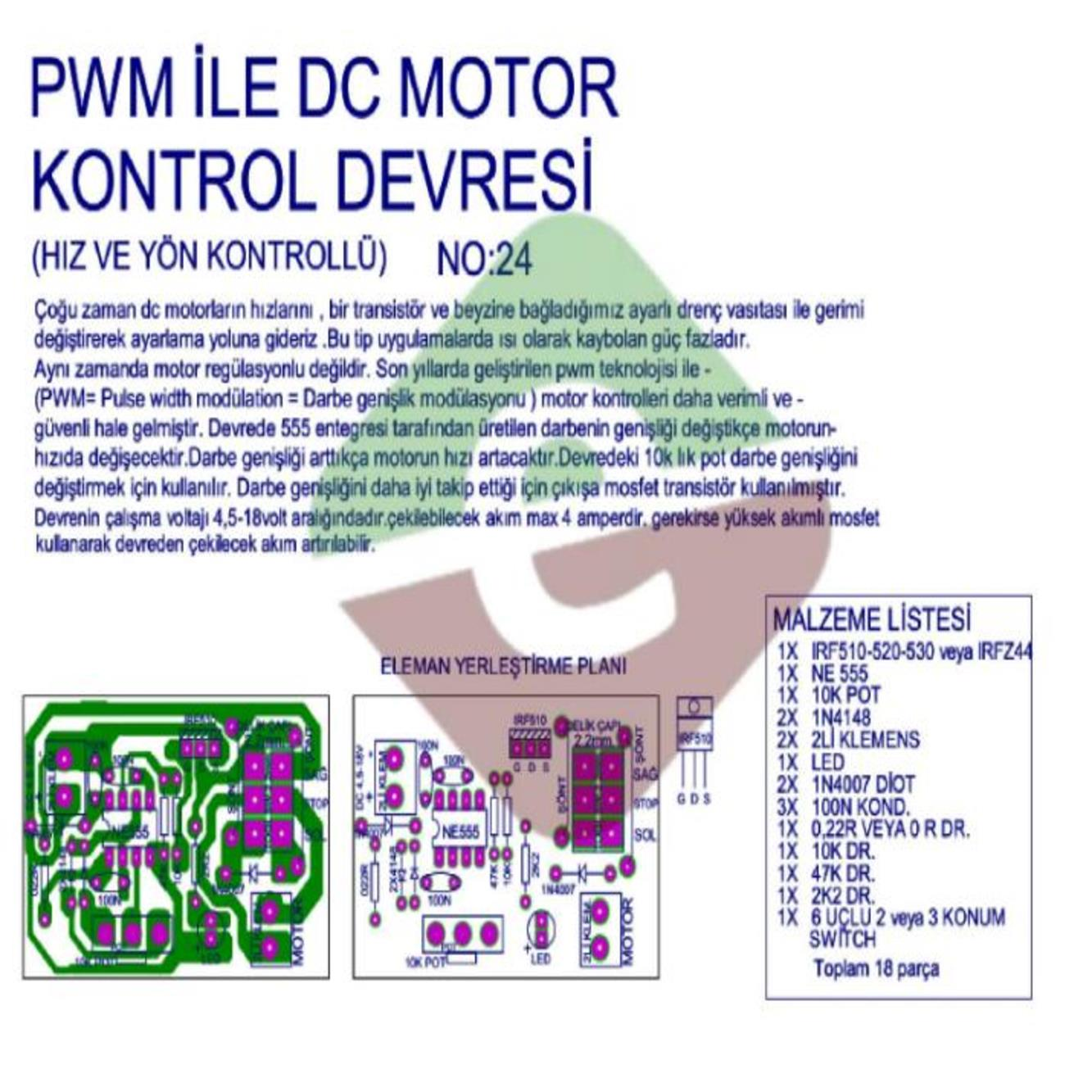 DC Motor Kontrol Devresi 4A (Hız Ve Yön Kontrollü)  Demonte Kit Kendin Yap (NO:24)