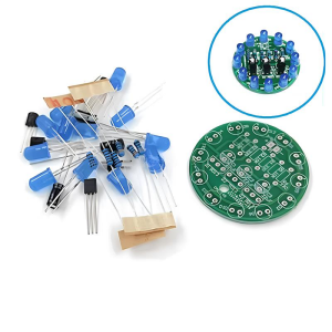 DC 3-5V Mavi Led Yuvarlak Dönen Işık Hobi Devresi DIY Lehimleme Kiti - Demonte(Montesiz)