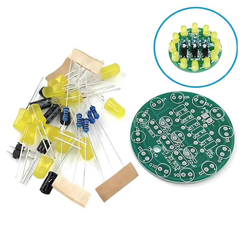 DC 3-5V Sarı Led Yuvarlak Dönen Işık Hobi Devresi DIY Lehimleme Kiti - Demonte(Montesiz)