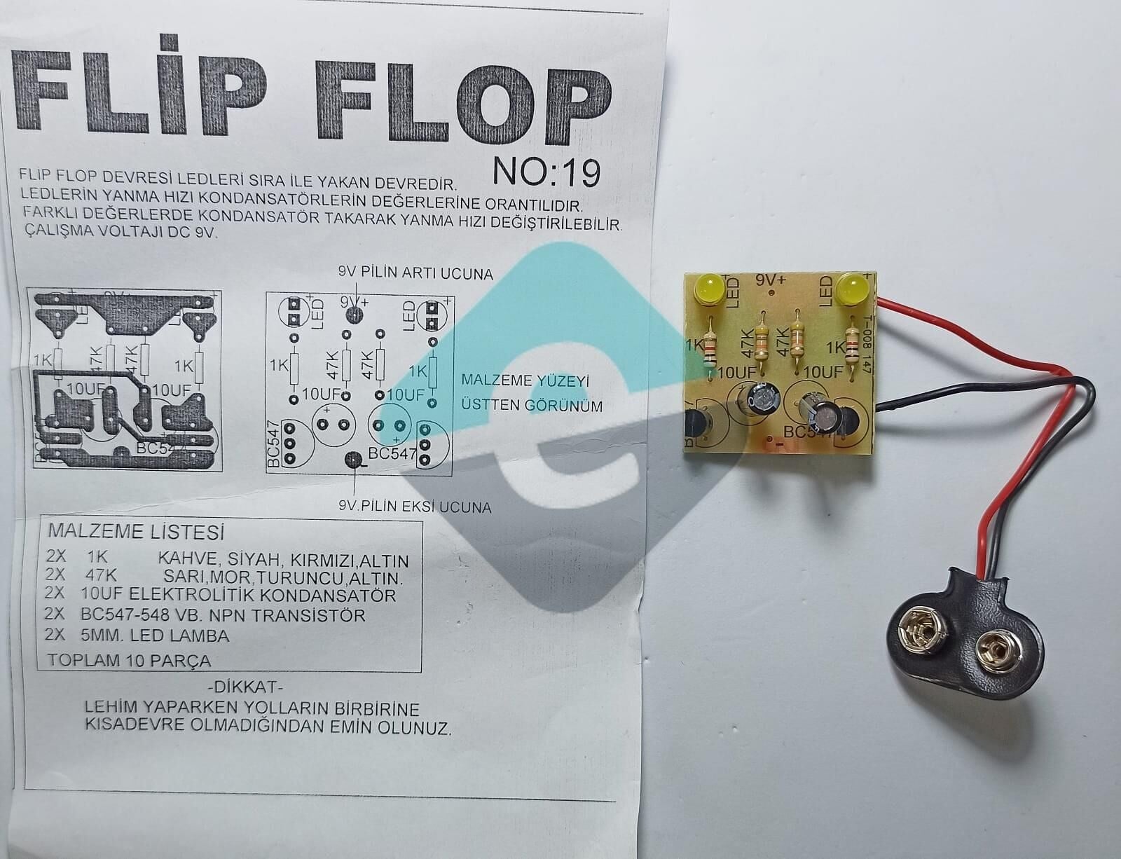 Flip Flop Devresi 2 Ledli Montajlı