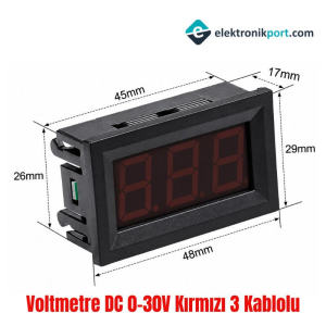 Voltmetre 0,56 Inch DC 0-30V Kırmızı 3 Kablolu Panel Tip