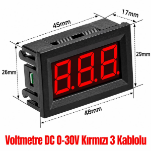 Voltmetre 0,56 Inch DC 0-30V Kırmızı 3 Kablolu Panel Tip